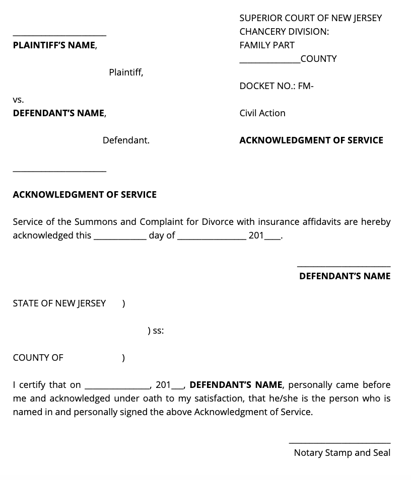 Acknowledgement of Service Sample Form